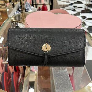 Kate Spade Marti Large Flap Wallet Pebbled Leather In Black